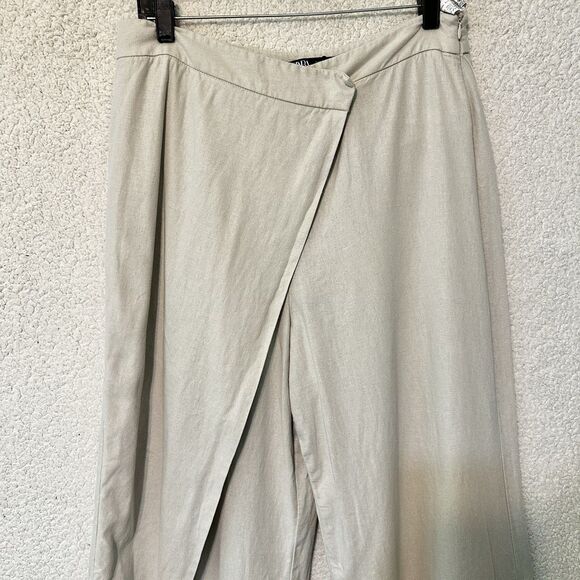 ZARA WOMAN LINEN BLEND PAREO PANTS TROUSERS LIGHT BEIGE Size‎ L - Picture 3 of 13